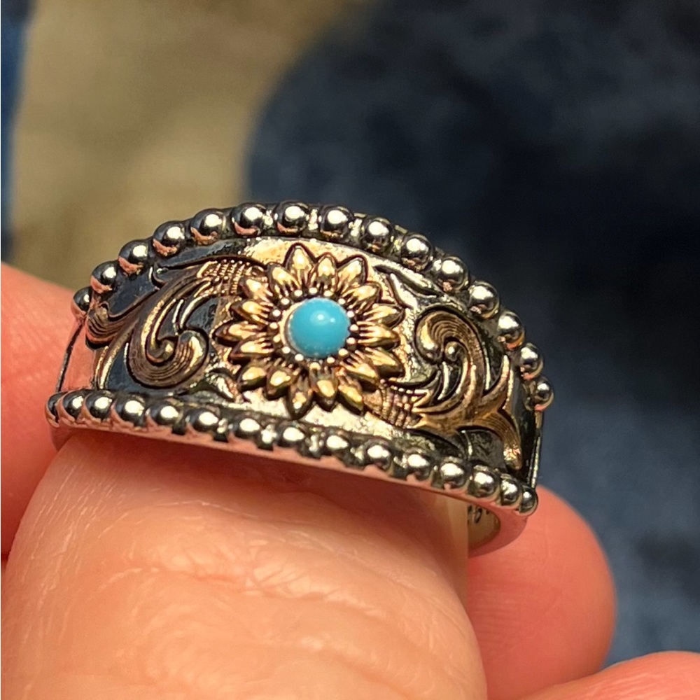 607-Men/Women Vintage Style Rose And Silver Color Metals With Blue Setting S925